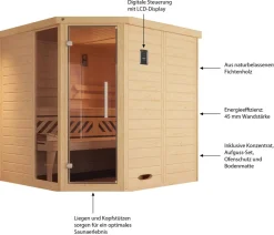 Weka Saunas & Infrarotkabinen - Ecksauna Kemi mit Glastür und Fenster Natur