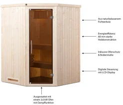 Weka Saunas & Infrarotkabinen > Ecksauna Kiruna mit Glastür, inkl. Bio-Ofen