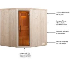 Weka Saunas & Infrarotkabinen - Ecksauna Kiruna mit Glastür, inkl. Bio-Ofen Natur