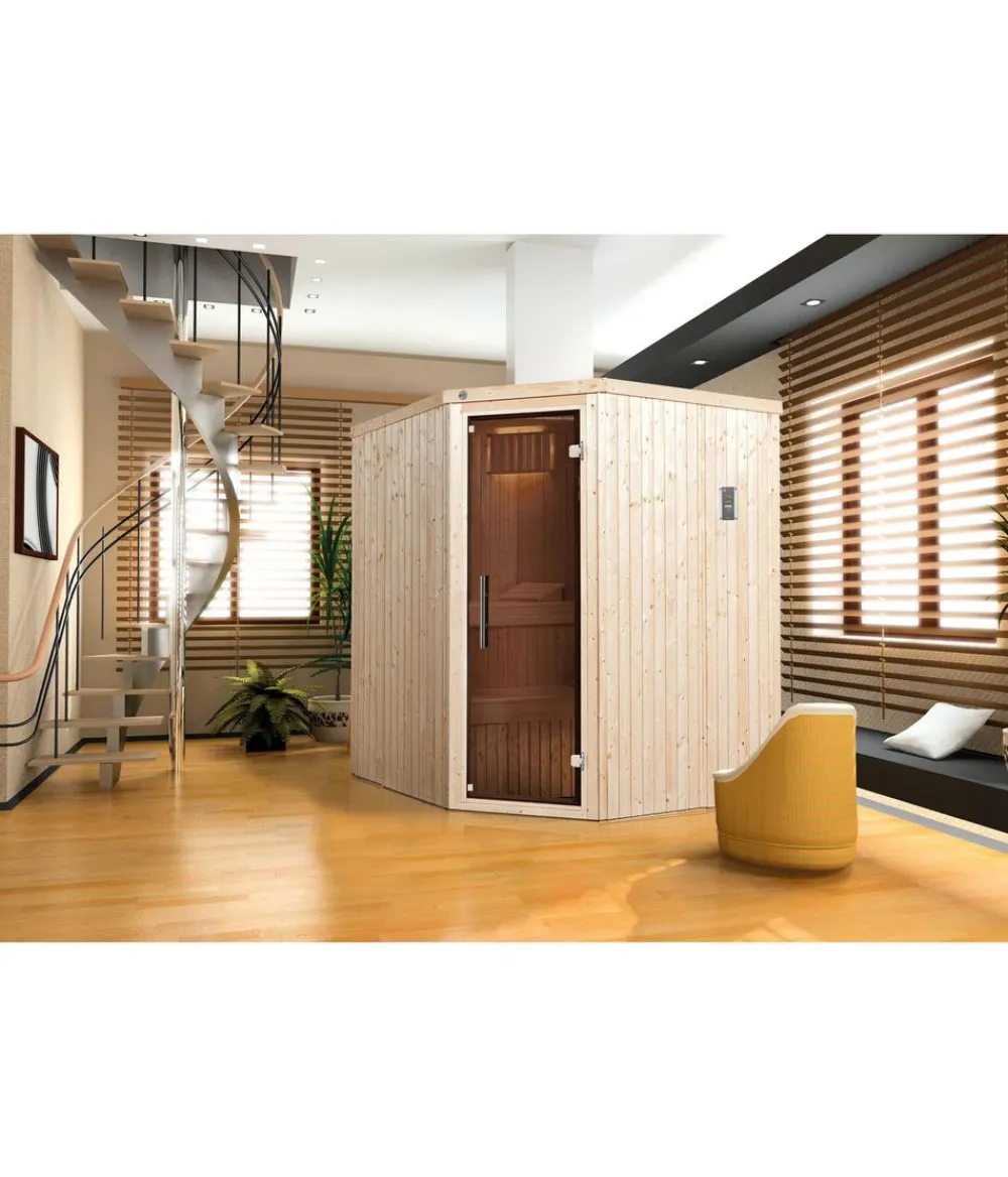 Weka Saunas & Infrarotkabinen - Ecksauna Kiruna mit Glastür, inkl. Bio-Ofen Natur