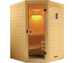 Weka Ecksauna Laukkala mit Glastür, ca. B144/H200/T144 cm Natur Clearance