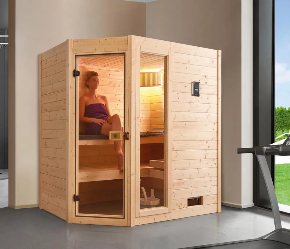 Weka Ecksauna Valida mit Glastür und Fenster inkl. Ofen, ca. B189/H203,5/T139 cm Natur
