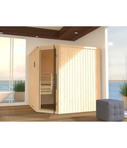 Weka Ecksauna Varberg mit Glastür inkl. Ofen, ca. B194/H199/T194 cm Natur