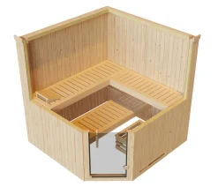 Weka Ecksauna Varberg mit Glastür inkl. Ofen, ca. B194/H199/T194 cm Natur