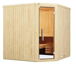 Weka Ecksauna Varberg mit Glastür inkl. Ofen, ca. B194/H199/T194 cm Natur
