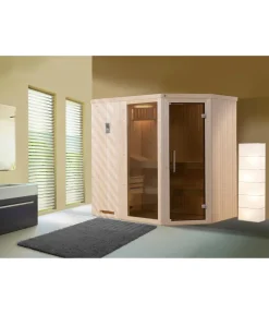Weka Saunas & Infrarotkabinen - Ecksauna Varberg mit Glastür und Fenster Natur