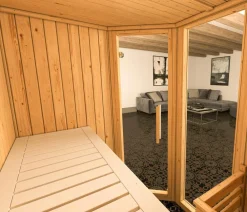 Weka Saunas & Infrarotkabinen - Ecksauna Varberg mit Glastür und Fenster Natur