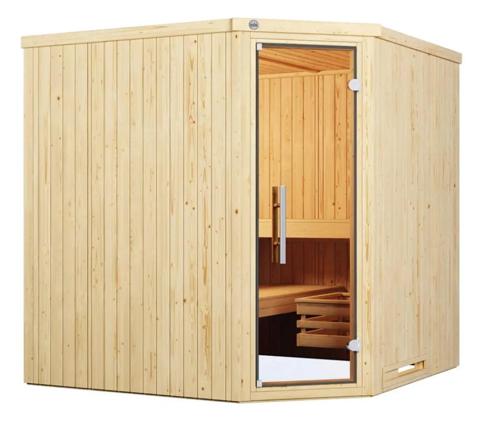 Weka Saunas & Infrarotkabinen - Ecksauna Varberg mit Glastür Natur