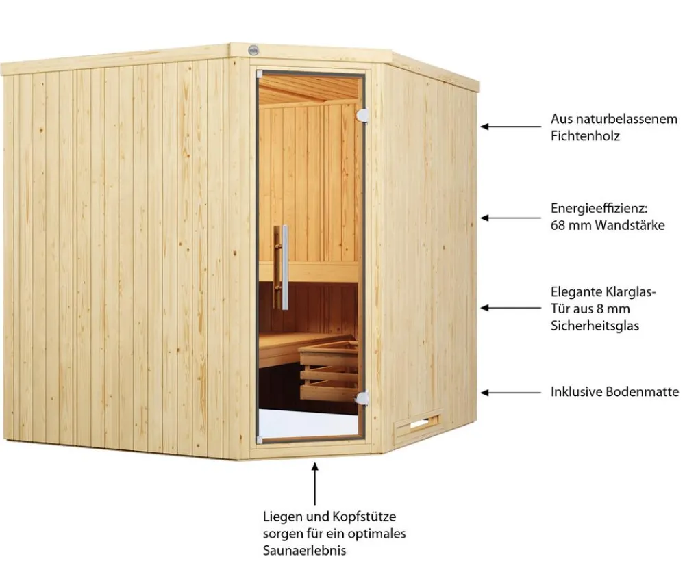 Weka Saunas & Infrarotkabinen - Ecksauna Varberg mit Glastür Natur