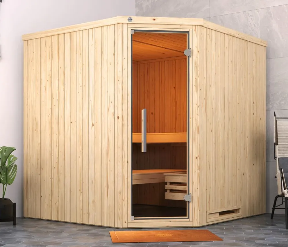 Weka Saunas & Infrarotkabinen - Ecksauna Varberg mit Glastür Natur