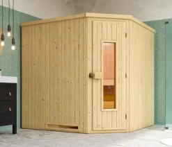 Weka Ecksauna Varberg mit Holztür, ca. B194/H199/T194 cm Natur Discount