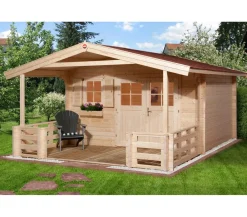 Weka Gartenhaus 111 B mit Vordach + Terrasse Natur Discount