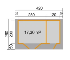 Weka Gartenhaus 253 Gr. 1, ca. B420/H270/T260 cm Hellgrau New