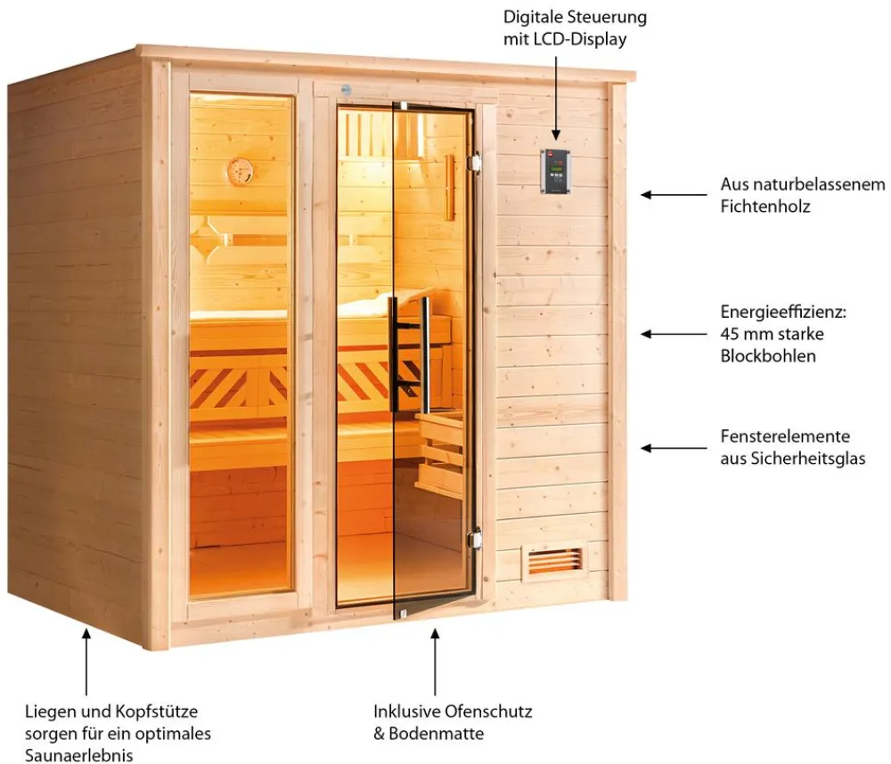 Weka Saunas & Infrarotkabinen > Sauna Bergen mit Glastür und Fenster