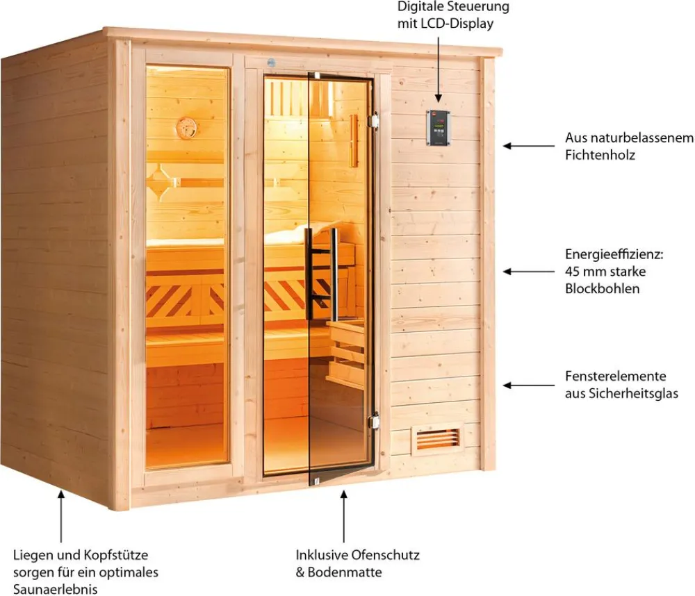 Weka Saunas & Infrarotkabinen - Sauna Bergen mit Glastür und Fenster Natur