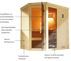 Weka Saunas & Infrarotkabinen > Sauna Cubilis Gr. 2 Spar-Set inkl. Ofen, ca. B198/H205/T198 cm