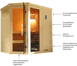 Weka Sauna Cubilis mit Glastür und Fenster Natur Hot