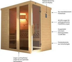 Weka Saunas & Infrarotkabinen - Sauna Kemi Panorama inkl. Ofen, ca. B162/H200/T193 cm Natur