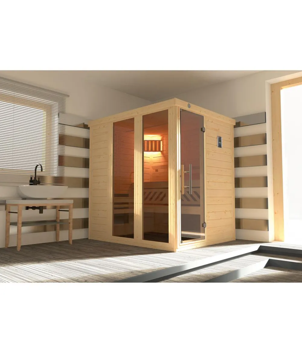 Weka Saunas & Infrarotkabinen - Sauna Kemi Panorama inkl. Ofen, ca. B162/H200/T193 cm Natur