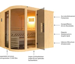 Weka Saunas & Infrarotkabinen > Sauna Sara mit Glastür und Fenster, inkl. Ofen