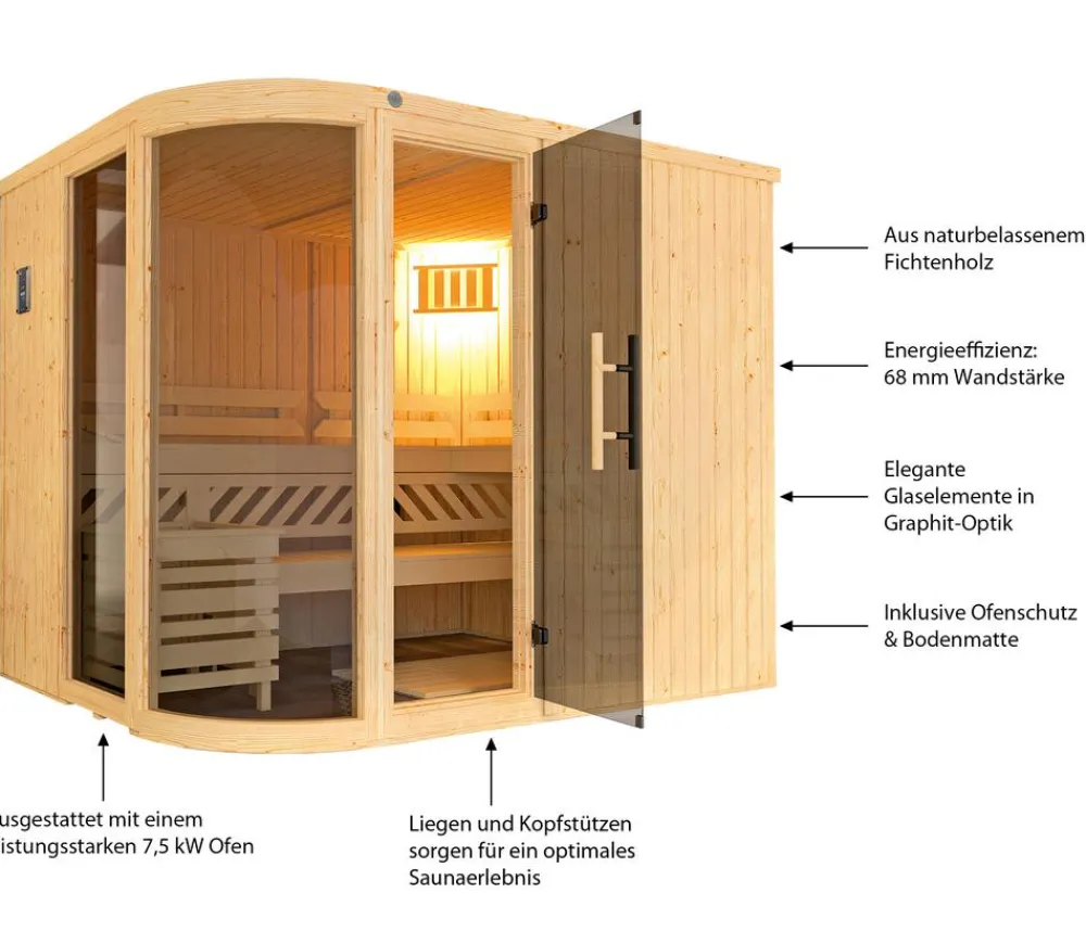 Weka Saunas & Infrarotkabinen > Sauna Sara mit Glastür und Fenster, inkl. Ofen