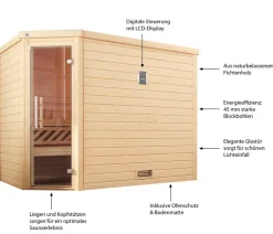 Weka Sauna Turku mit Glastür, ca. B248/H205/T198 cm Natur Online