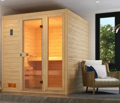 Weka Sauna Valida Plus mit Glastür und Fenster inkl. Ofen, ca. B189/H204/T172 cm Natur Outlet