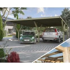 Weka Carports & Garagen - Y-Doppelcarport 612 ohne Dacheindeckung, ca. B592/H250/T606 cm Natur