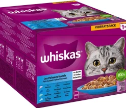 Whiskas® Nassfutter Katze - Nassfutter für Katzen Multipack 1+ Fisch in Gelee, Adult, 24 x 85 g