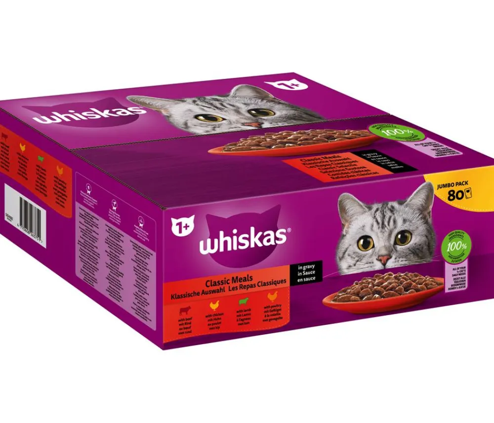 Whiskas® Nassfutter für Katzen Multipack Jumbo Klassische Auswahl in Sauce, Adult, 80 x 85 g Clearance