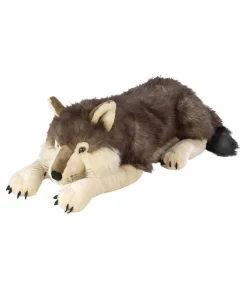WILD REPUBLIC® Spielzeug - Stofftier Wolf, liegend Dunkelgrau