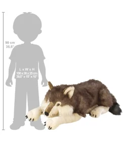 WILD REPUBLIC® Spielzeug - Stofftier Wolf, liegend Dunkelgrau