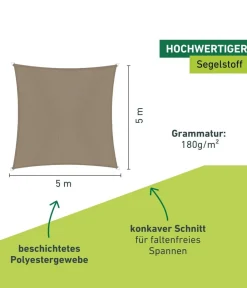 Windhager Sonnensegel Cannes, quadratisch, ca. B500/T500 cm Hellbraun Clearance