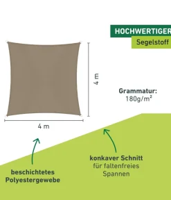Windhager Sonnensegel - Sonnensegel Cannes, quadratisch, ca. B400/T400 cm Hellbraun