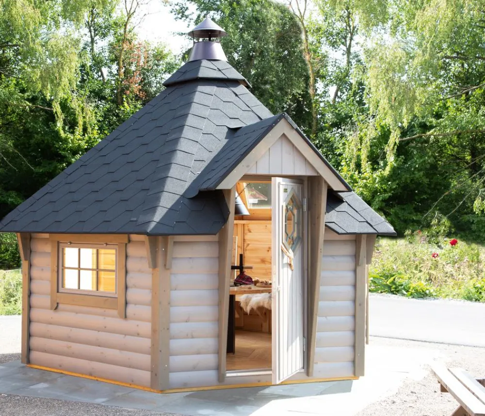 Wolff Finnhaus Gartenhäuser & Gerätehäuser - Grillkota 9 de luxe C DS, ca. B438/H364/T388 cm