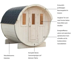 Wolff Finnhaus Saunas & Infrarotkabinen - Saunafass Basic 230 Bausatz, ca. B205/H210/T230 cm Natur