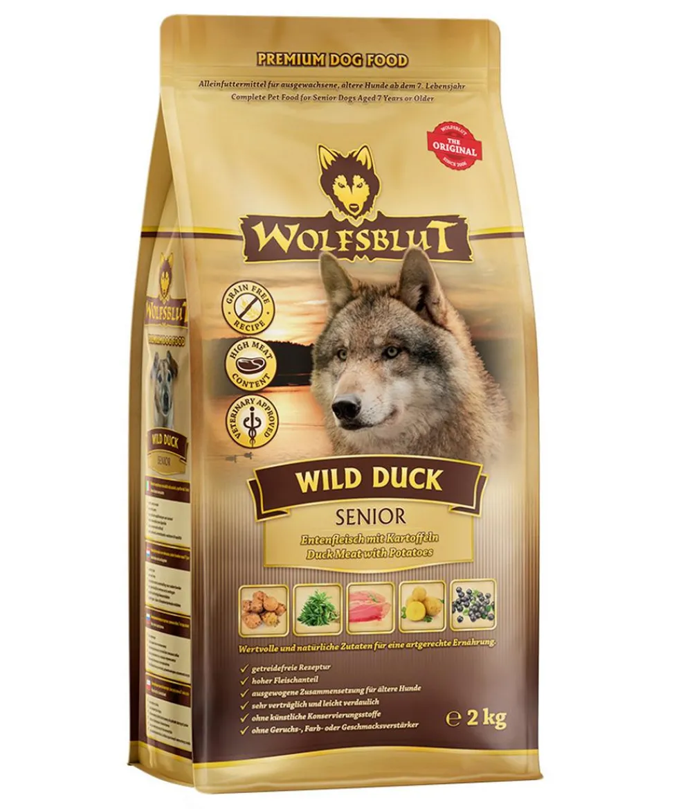 WOLFSBLUT Trockenfutter Hund - Trockenfutter für Hunde Wild Duck, Senior, Ente & Kartoffel