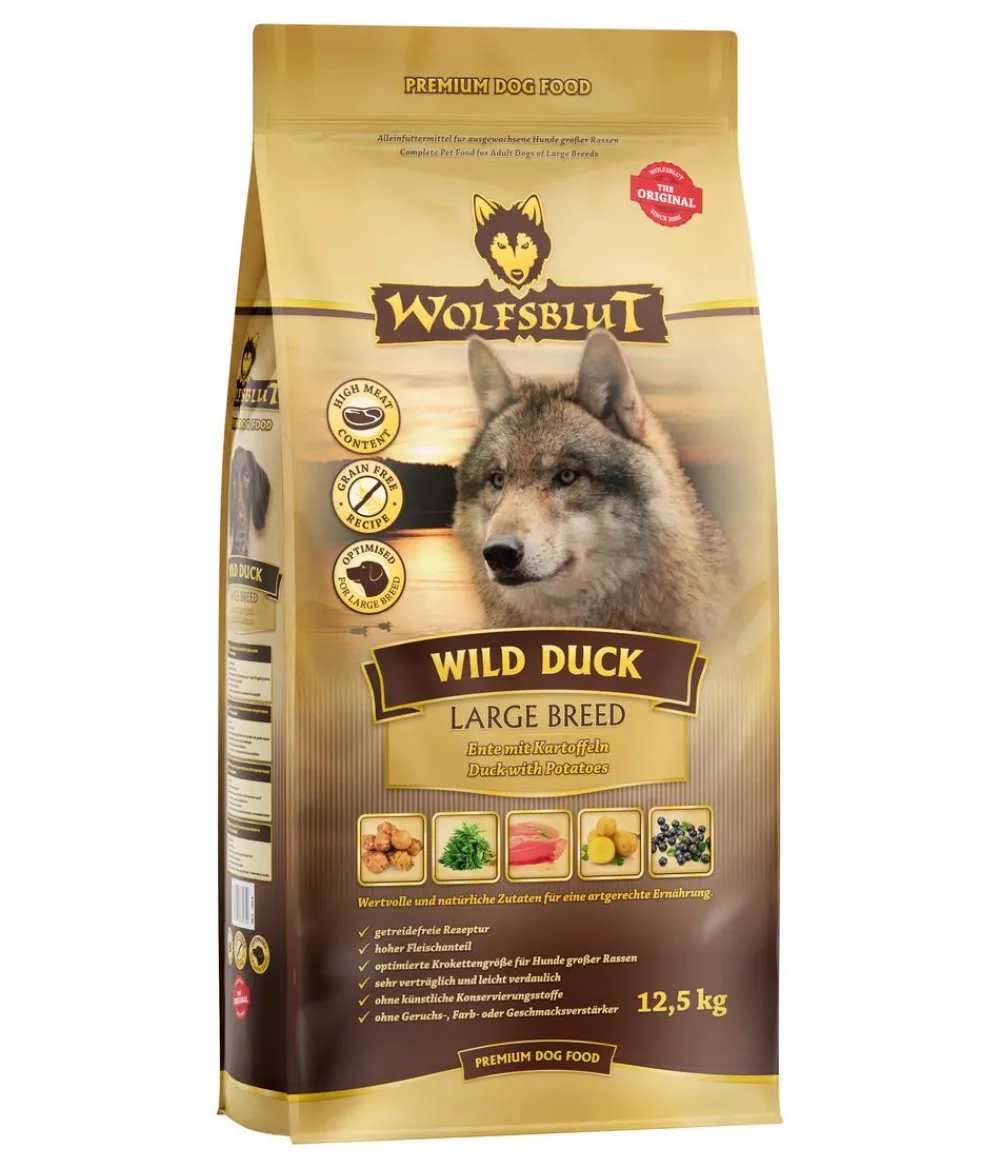 WOLFSBLUT Trockenfutter für Hunde Wild Duck, Large Breed, Ente & Kartoffel Discount