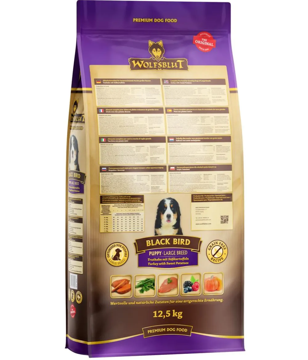 WOLFSBLUT Trockenfutter Hund > Trockenfutter für Hunde Black Bird Puppy Large Breed, Truthahn & Süßkartoffel, 12,5 kg